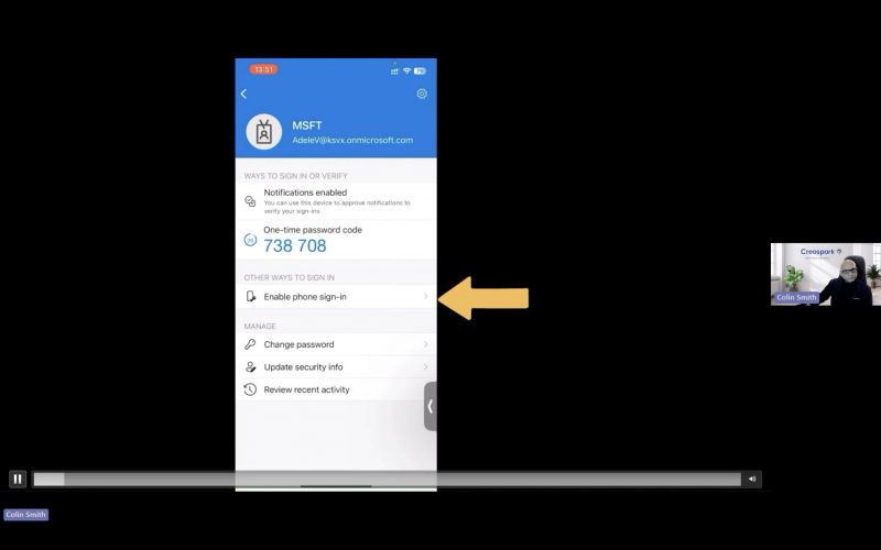Screenshot from the live demonstration during the passwordless authentication webinar